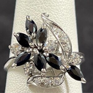 Blue Sapphire and White Topaz Sterling Silver Ring